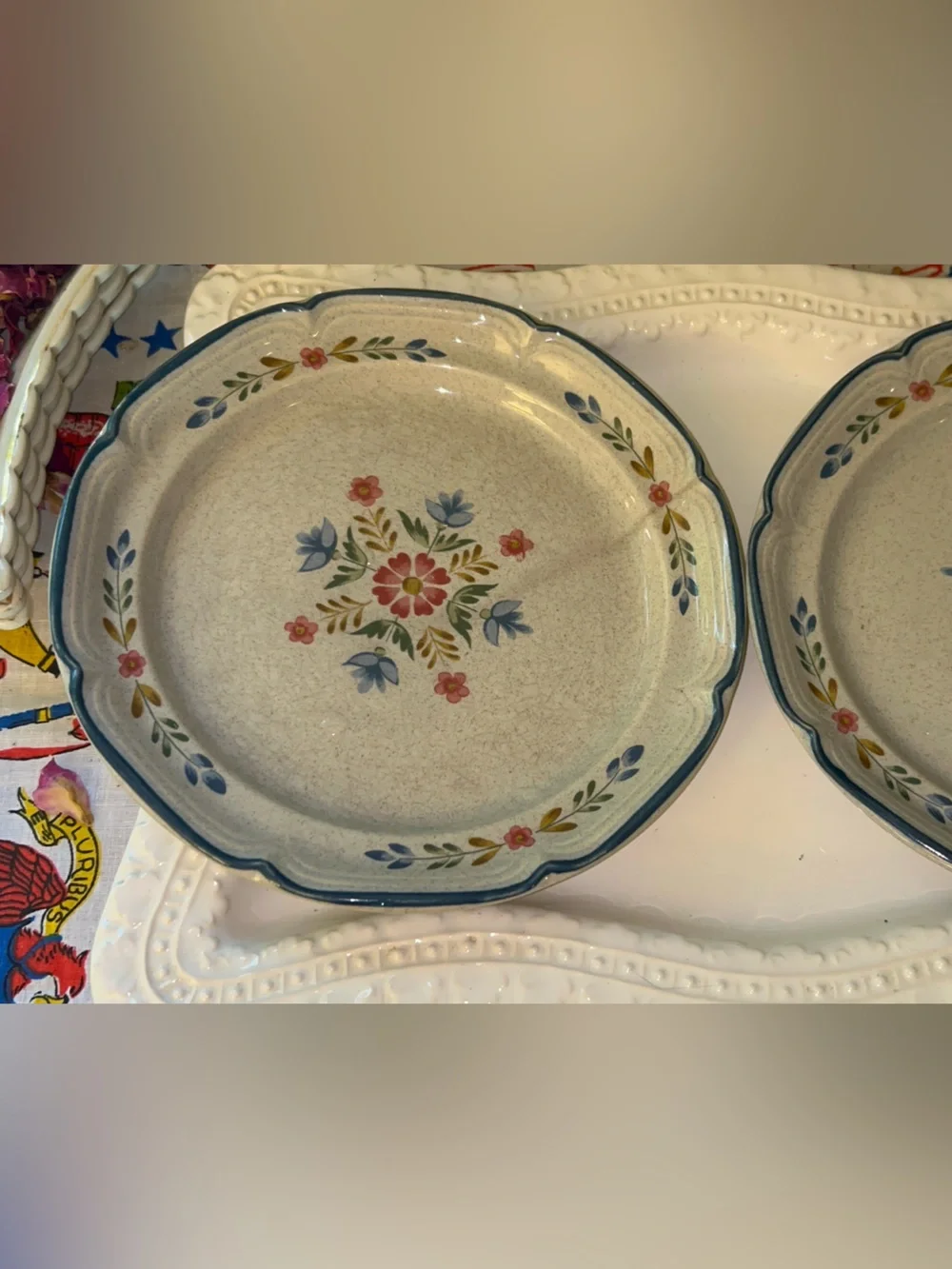 Vintage International Heritage Salad Plates  American Patchwork Pattern Set of 2